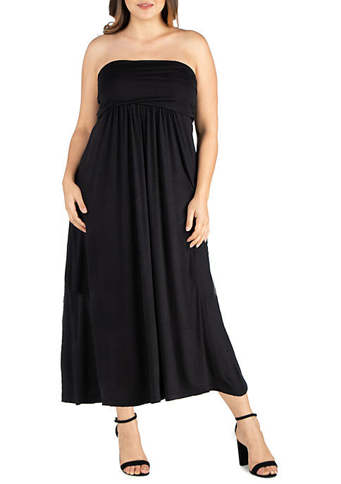 24seven Comfort Apparel Plus Size Strapless Maxi Dress