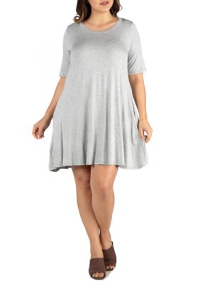 24seven Comfort Apparel Women's Plus Size Knee Length Pocket T-Shirt Dress, 3X