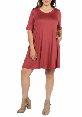 24seven Comfort Apparel Women's Plus Size Knee Length Pocket T-Shirt Dress, 2X
