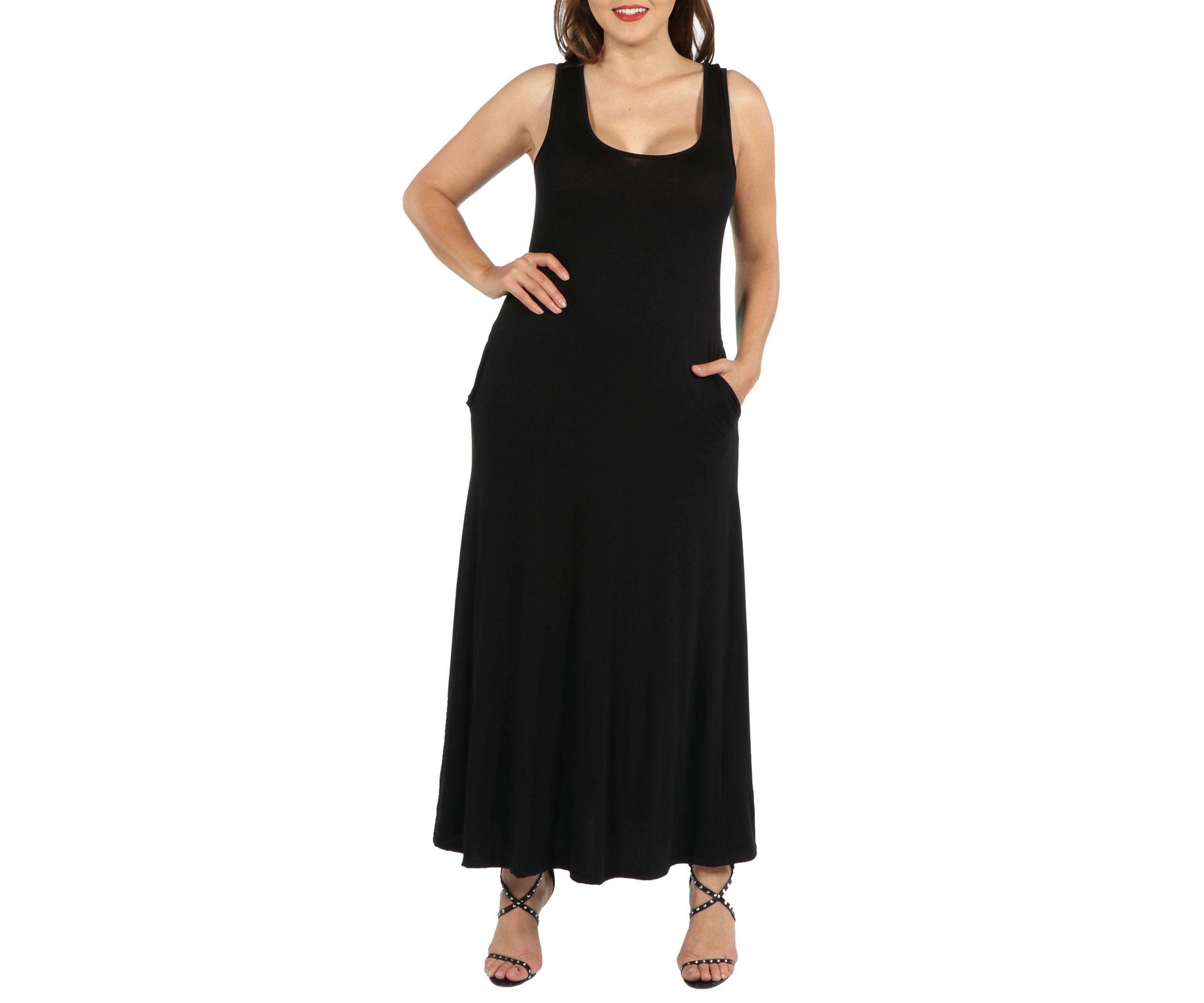 Plus Size Sleeveless Tank Maxi Dress with Pockets