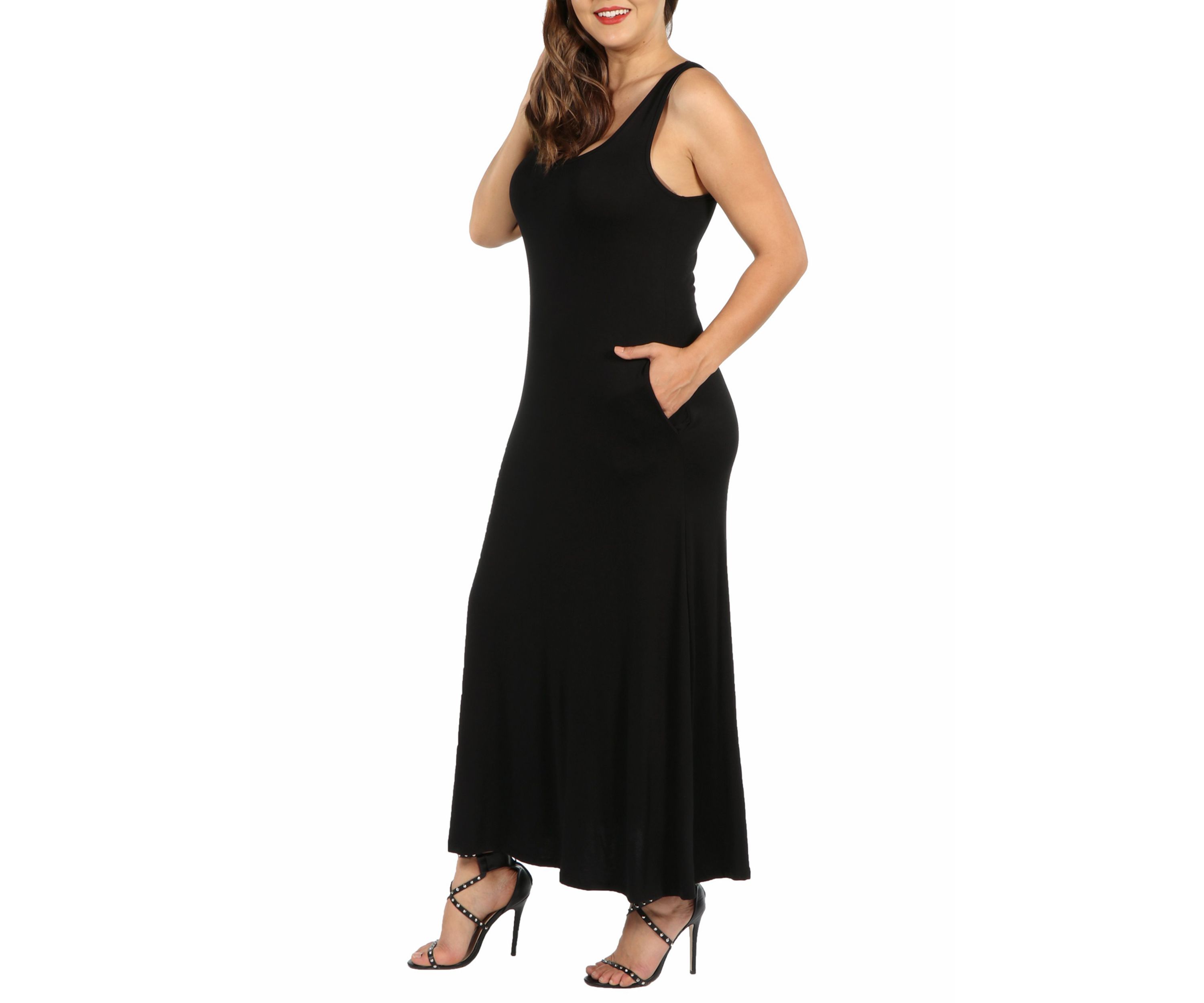 Plus Size Sleeveless Tank Maxi Dress with Pockets