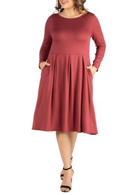 24seven Comfort Apparel Women's Plus Size Long Sleeve Fit and Flare Midi Dress, 3X