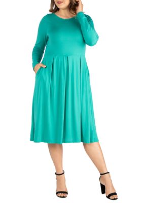 24seven Comfort Apparel Women's Plus Size Long Sleeve Fit and Flare Midi Dress, 3X