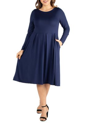 24seven Comfort Apparel Plus Size Long Sleeve Fit and Flare Midi Dress |  belk