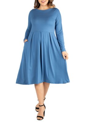 24seven Comfort Apparel Plus Size Long Sleeve Fit and Flare Midi Dress belk