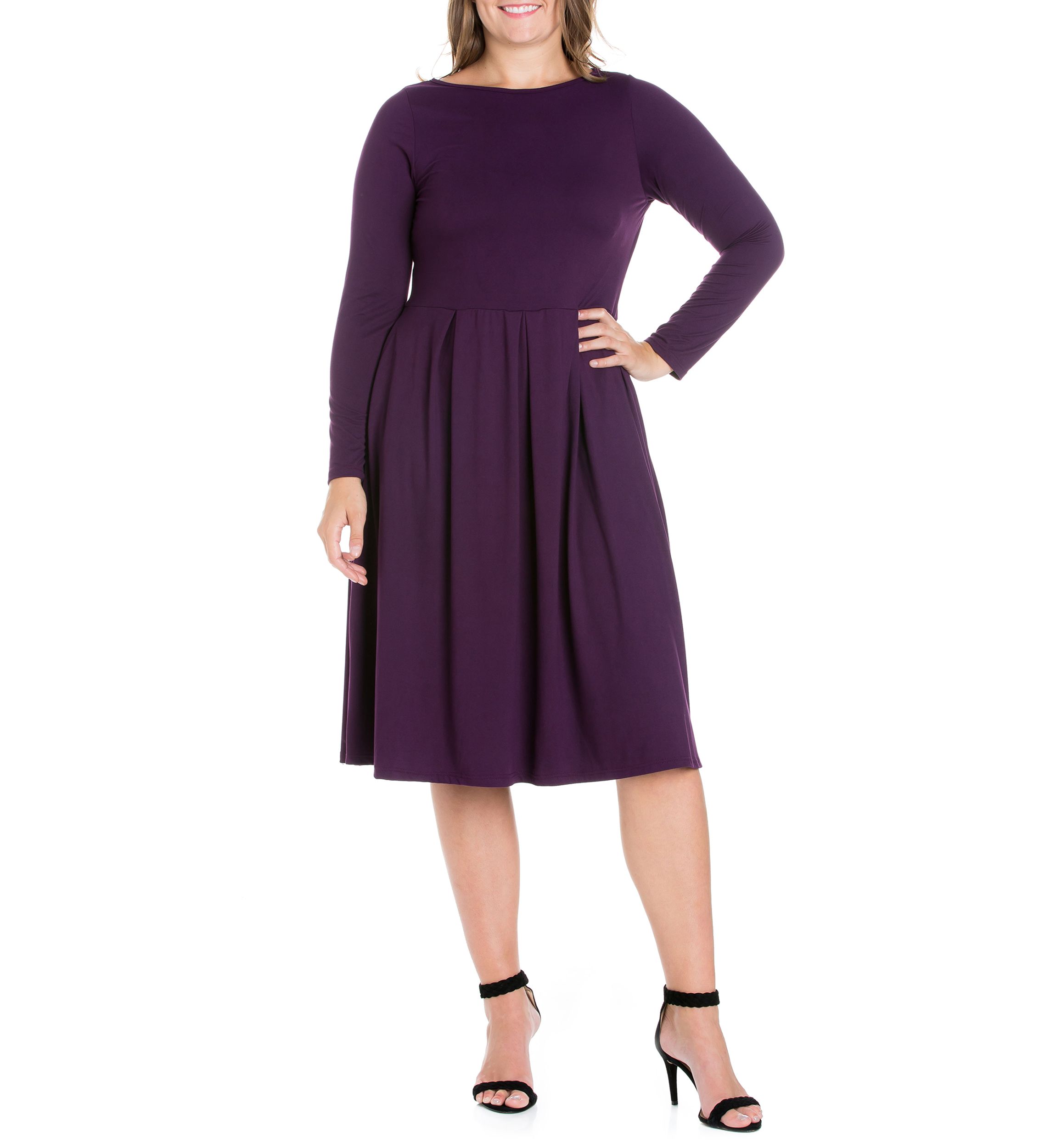 Plus Size Long Sleeve Fit and Flare Midi Dress