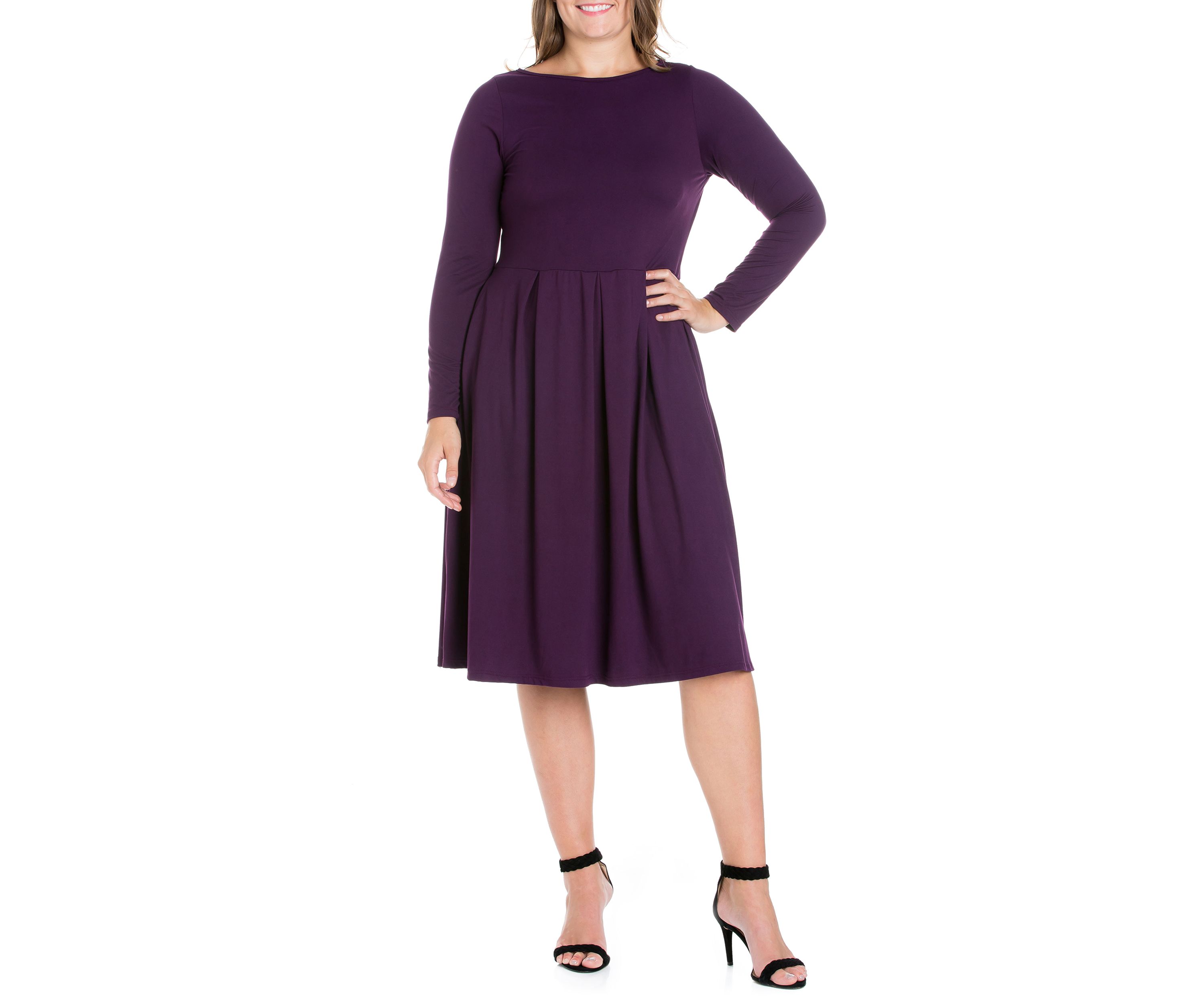 Plus Size Long Sleeve Fit and Flare Midi Dress