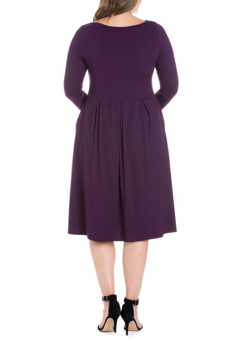 Plus Size Long Sleeve Fit and Flare Midi Dress