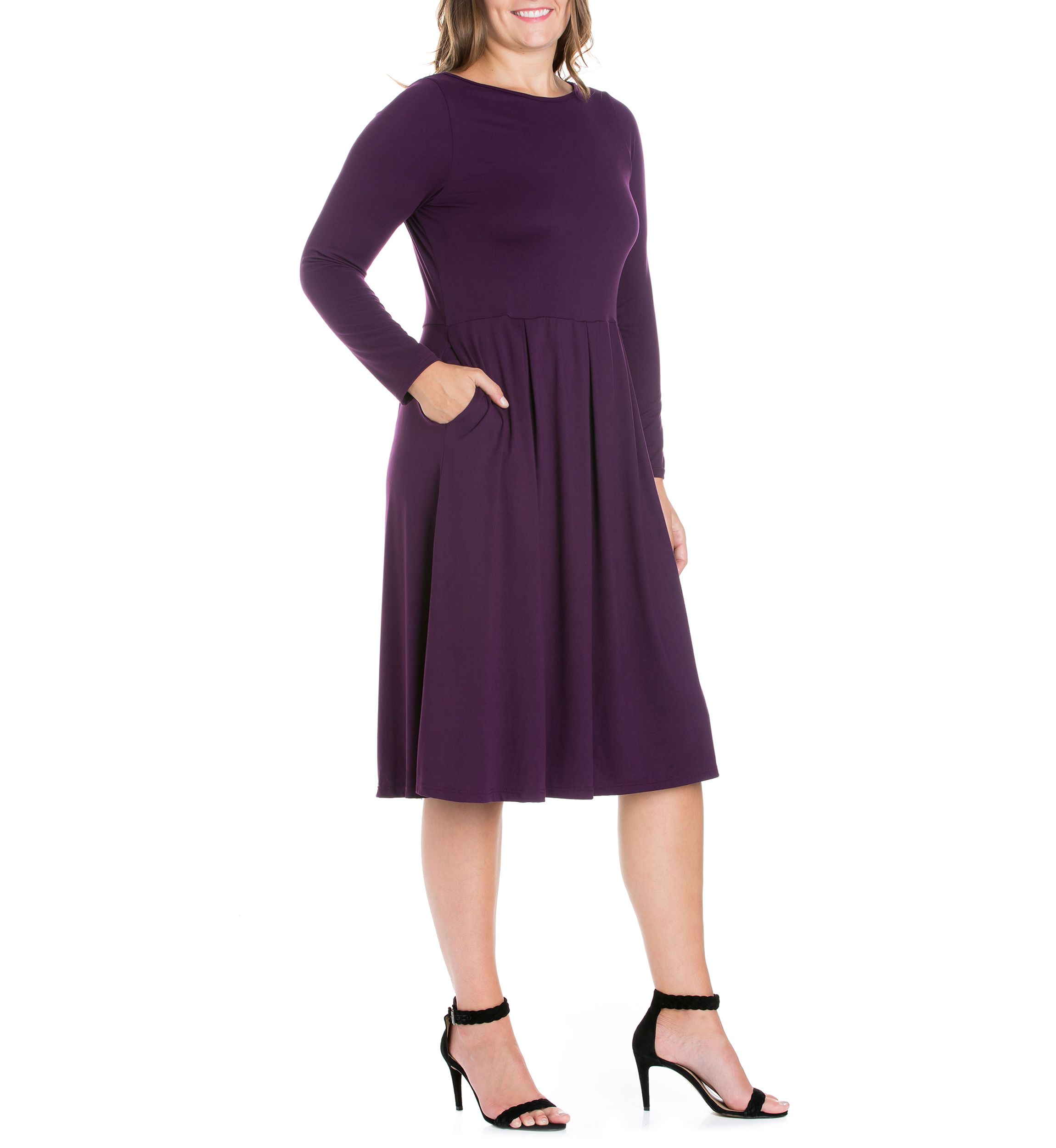 Plus Size Long Sleeve Fit and Flare Midi Dress