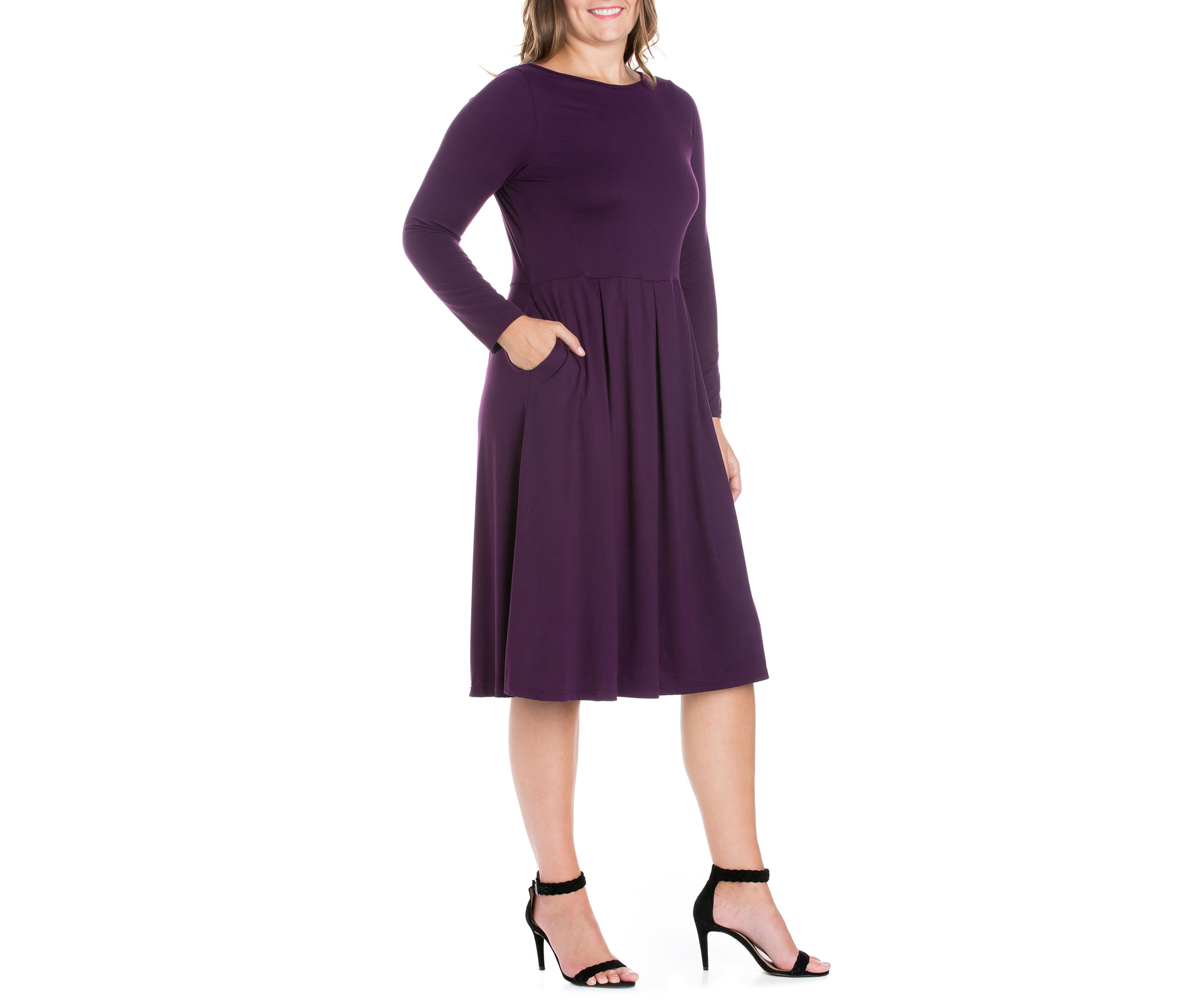 Plus Size Long Sleeve Fit and Flare Midi Dress