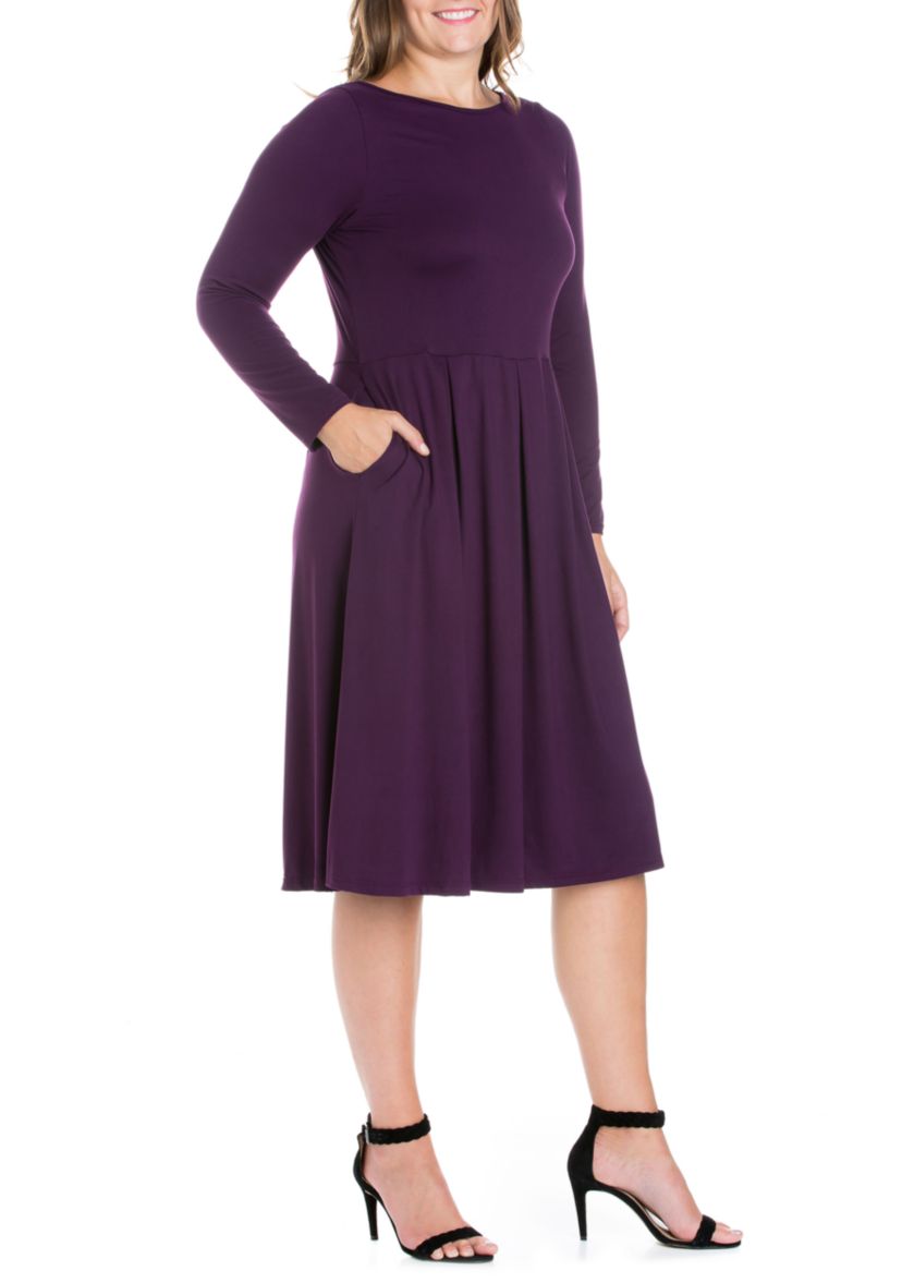 Plus Size Long Sleeve Fit and Flare Midi Dress