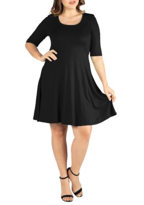 24seven Comfort Apparel Women's Plus Size Elbow Sleeve Knee Length Dress, Black, 3X