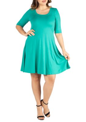 24seven Comfort Apparel Women's Plus Size Elbow Sleeve Knee Length Dress, 3X