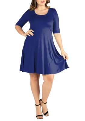24seven Comfort Apparel Women's Plus Size Elbow Sleeve Knee Length Dress, Navy Blue, 3X