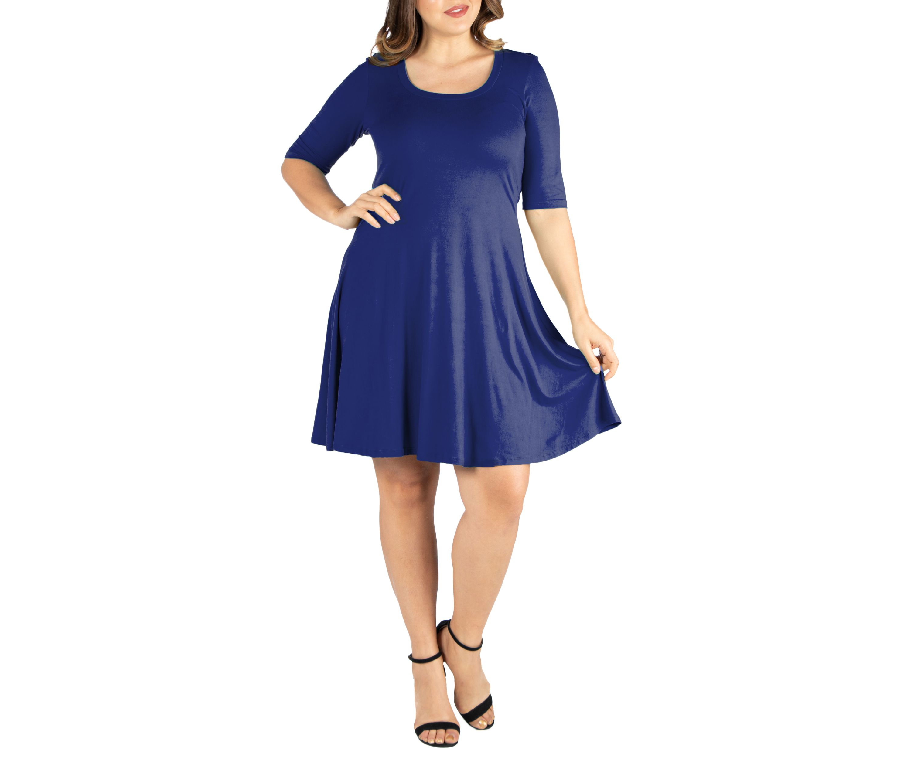 Plus Size Elbow Sleeve Knee Length Dress