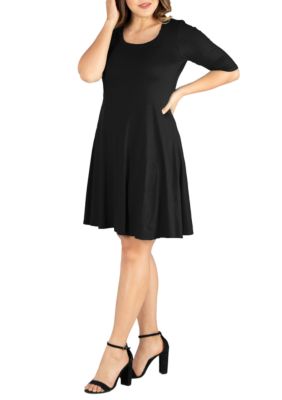 Plus Elbow Sleeve Knee Length Dress