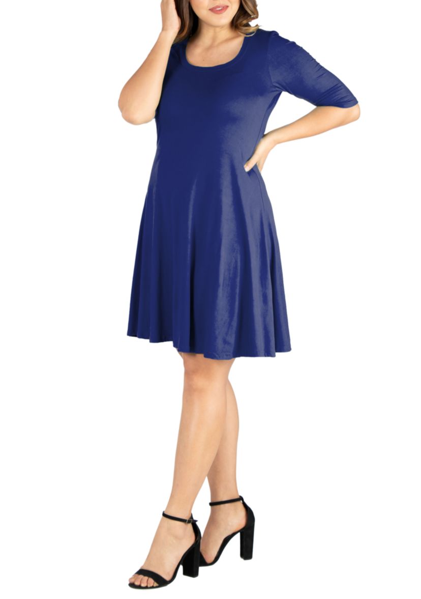 Plus Size Elbow Sleeve Knee Length Dress