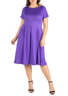 24seven Comfort Apparel Women's Plus Size Short Sleeve Midi Skater Dress with Pockets, Lilac, 3X