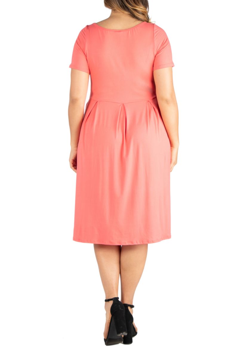 Plus Size Short Sleeve Midi Skater Dress with Pockets