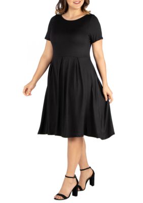 Plus Short Sleeve Midi Skater Dress with Pockets