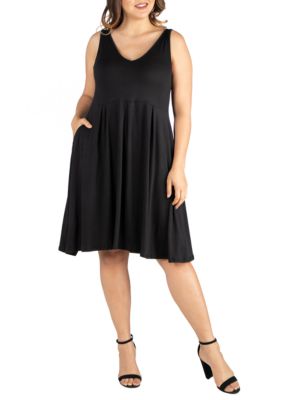 Plus Sleeveless Midi Fit and Flare Pocket Dress