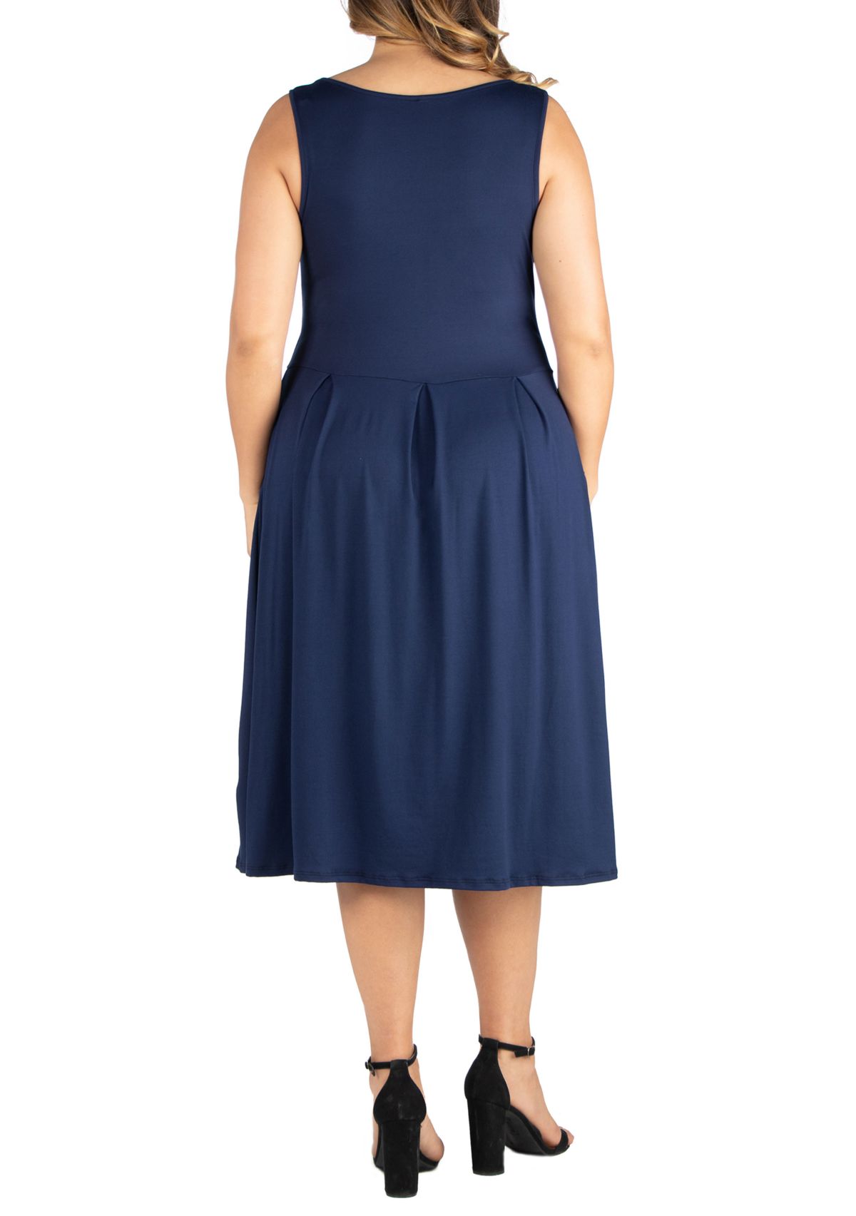 Plus Size Sleeveless Midi Fit and Flare Pocket Dress