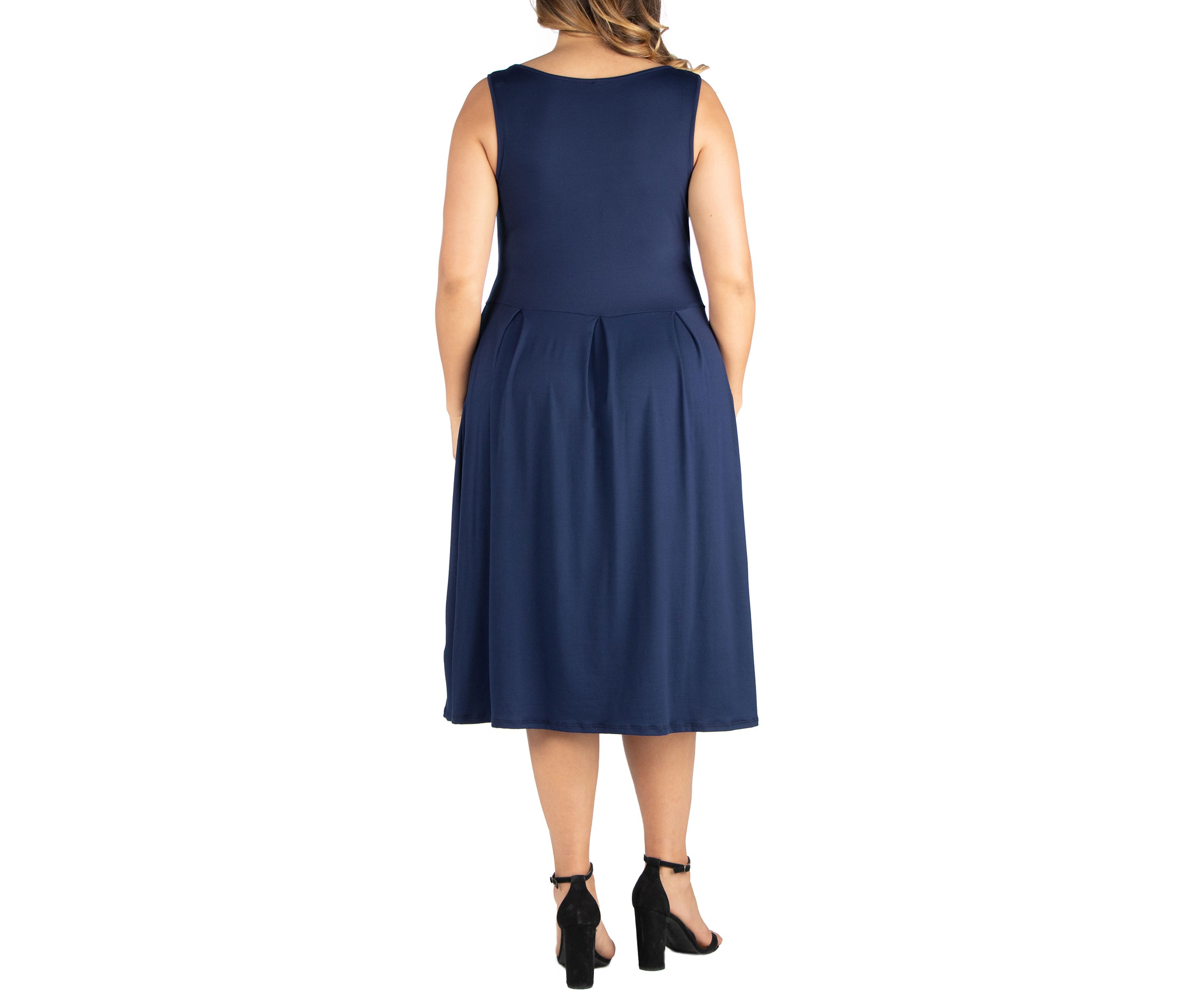 Plus Size Sleeveless Midi Fit and Flare Pocket Dress