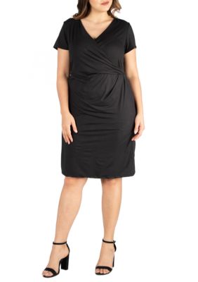 Plus Short Sleeve V Neck Faux Wrap Dress