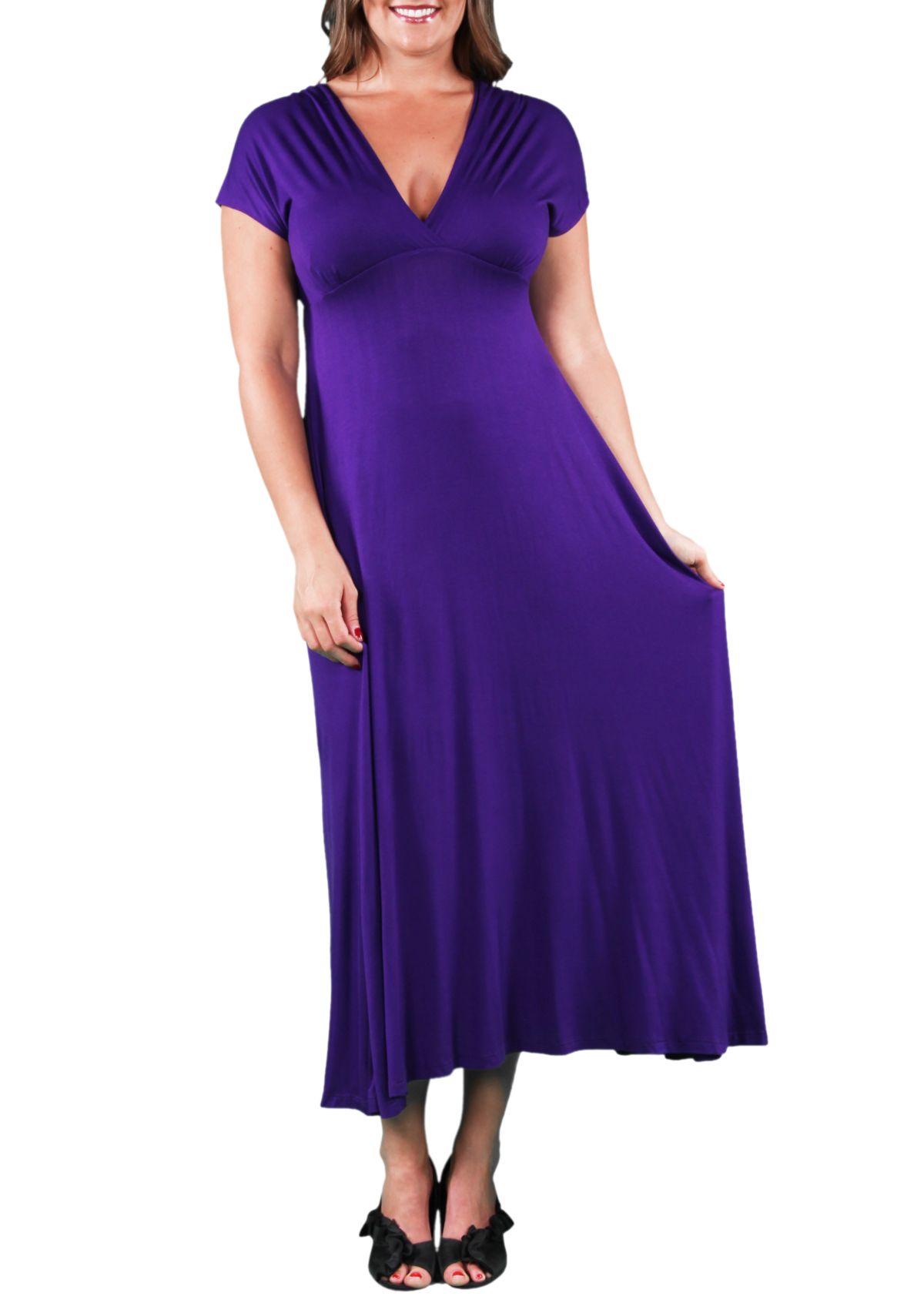 Plus Size Empire Waist V Neck Maxi Dress