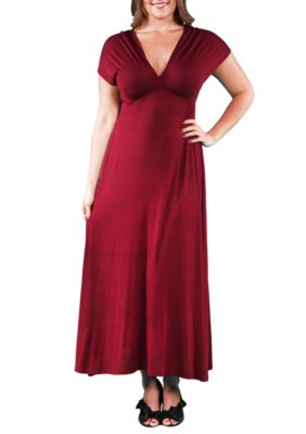 24seven Comfort Apparel Plus Size Empire Waist V Neck Maxi Dress | belk