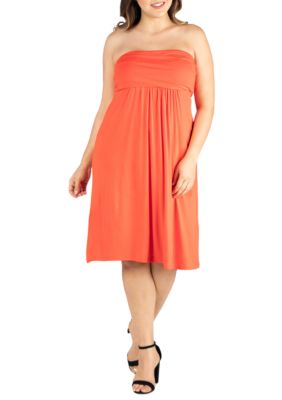 24seven Comfort Apparel Women's Plus Size Knee Length Strapless Mini Dress, Orange, 3X