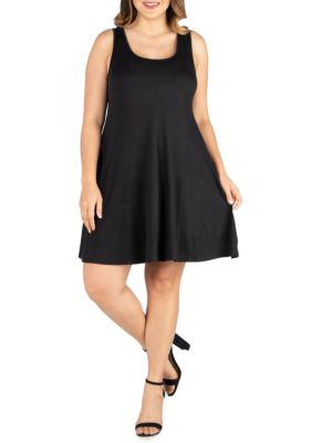 24seven Comfort Apparel Women's Plus Size Fit and Flare Knee Length Tank Dress, Black, 1X