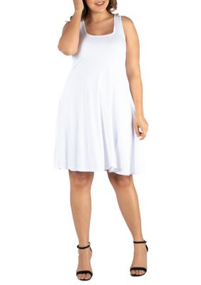 24seven Comfort Apparel Women's Plus Size Fit and Flare Knee Length Tank Dress, White, 3X