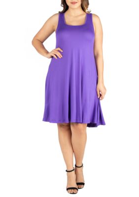 24seven Comfort Apparel Women's Plus Size Fit and Flare Knee Length Tank Dress, Purple, 1X