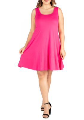 24seven Comfort Apparel Women's Plus Size Fit and Flare Knee Length Tank Dress, Pink, 3X