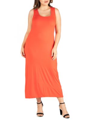 24seven Comfort Apparel Women's Plus Size Racerback Maxi Dress, Orange, 3X