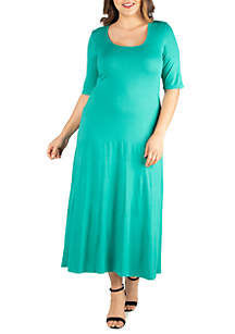 24seven Comfort Apparel Plus Size Elbow Sleeve Maxi Dress | belk