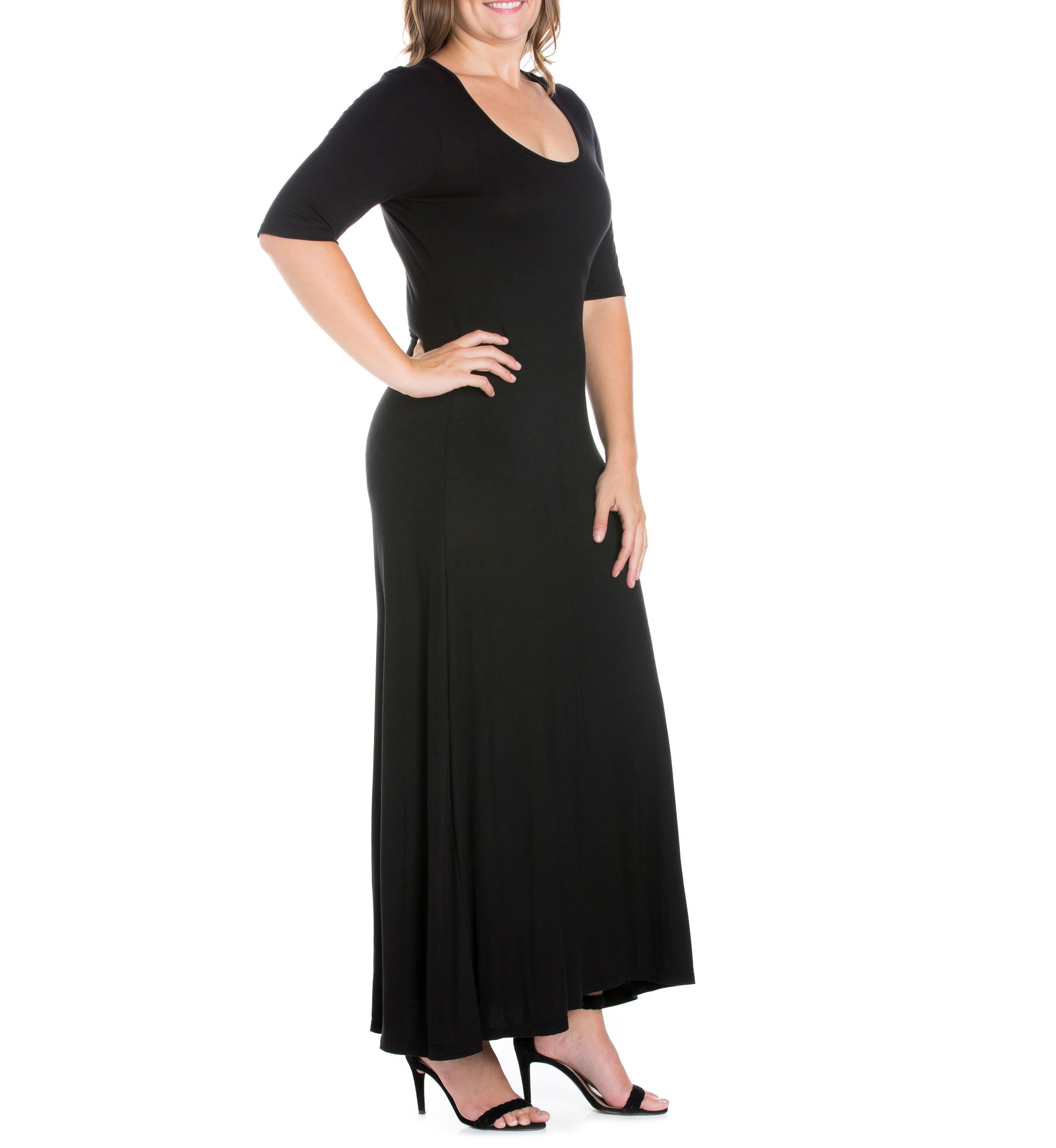 Plus Size Elbow Sleeve Maxi Dress