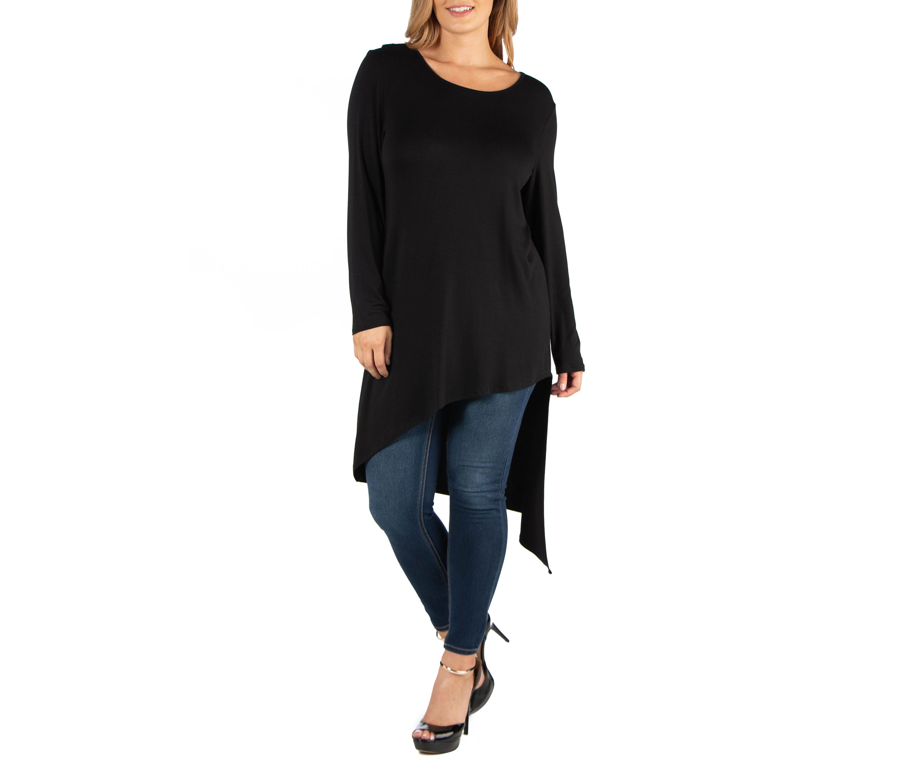 Plus Size Full Length Long Sleeve Asymmetric Hem Top