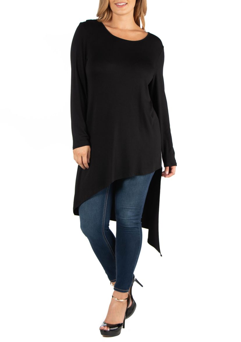 Plus Size Full Length Long Sleeve Asymmetric Hem Top