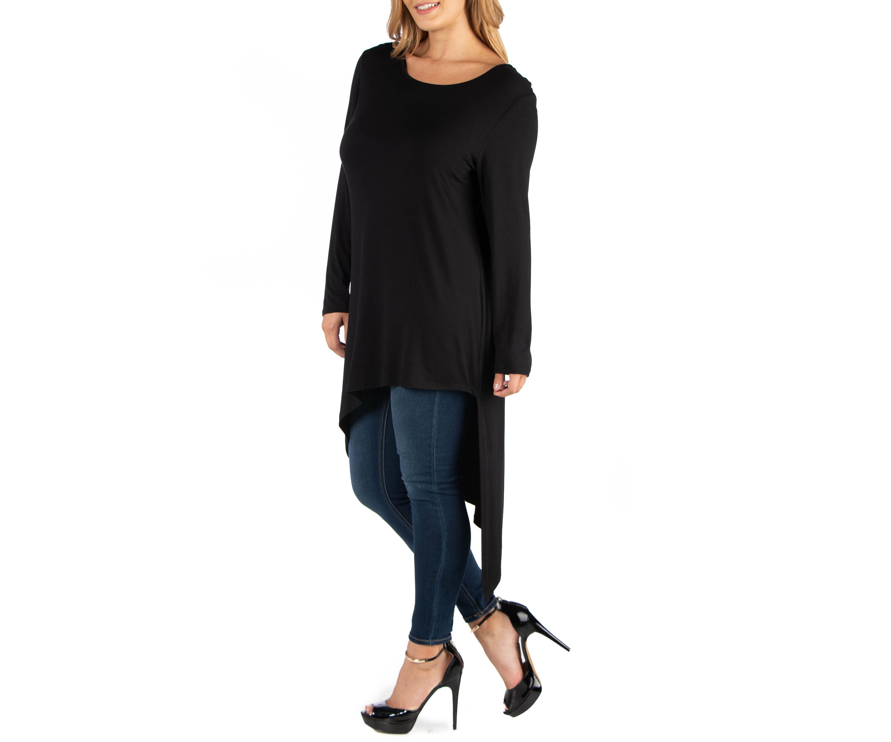 Plus Size Full Length Long Sleeve Asymmetric Hem Top