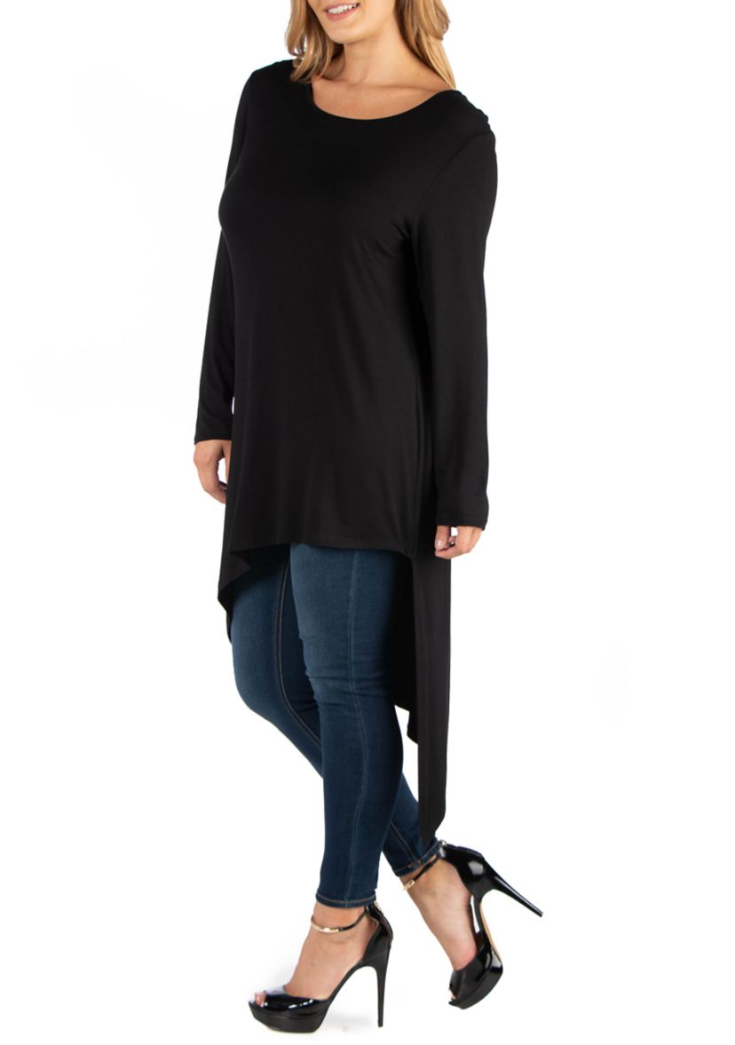 Plus Size Full Length Long Sleeve Asymmetric Hem Top