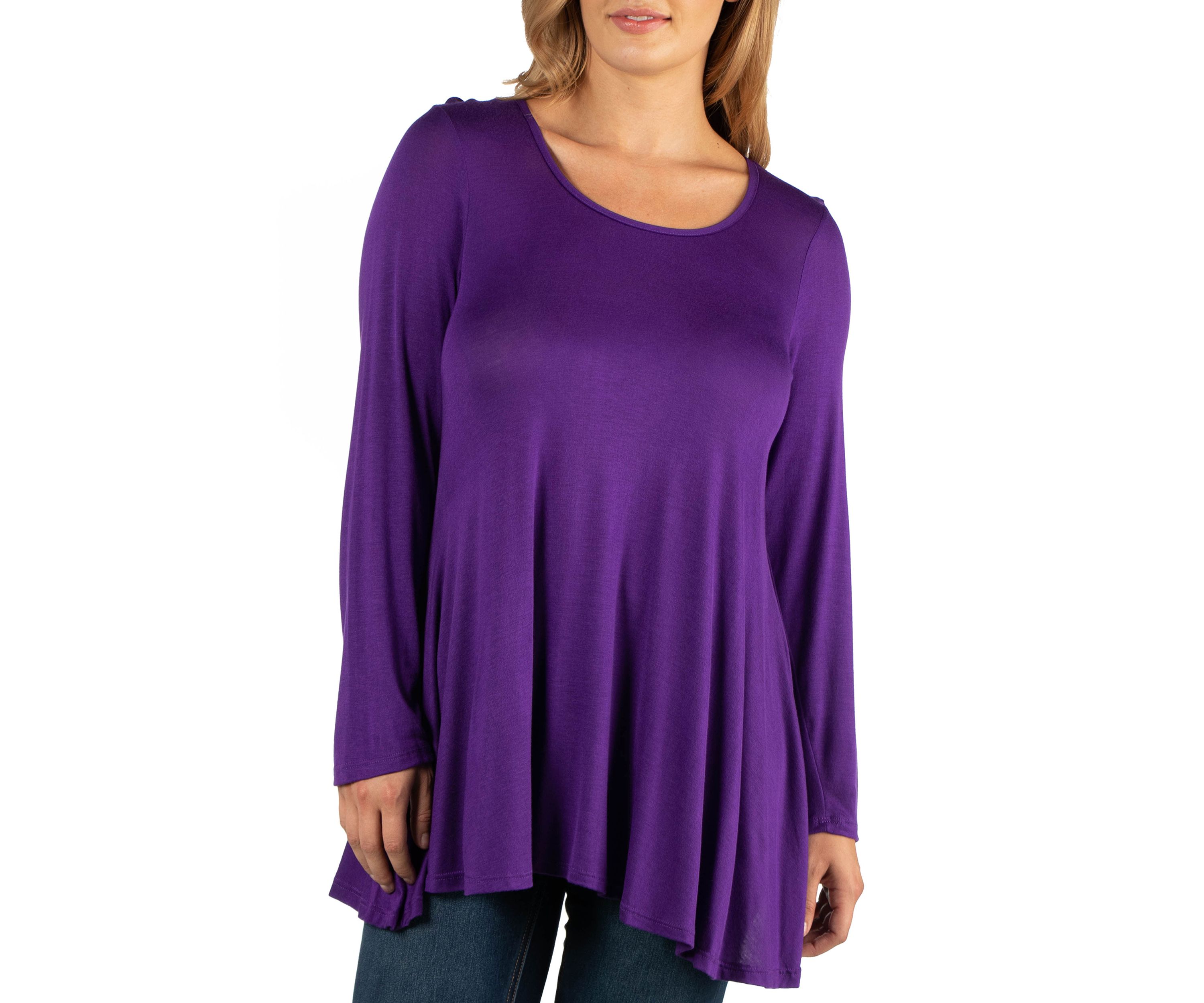 Plus Size Long Sleeve Solid Color Swing Style Flared Tunic Top