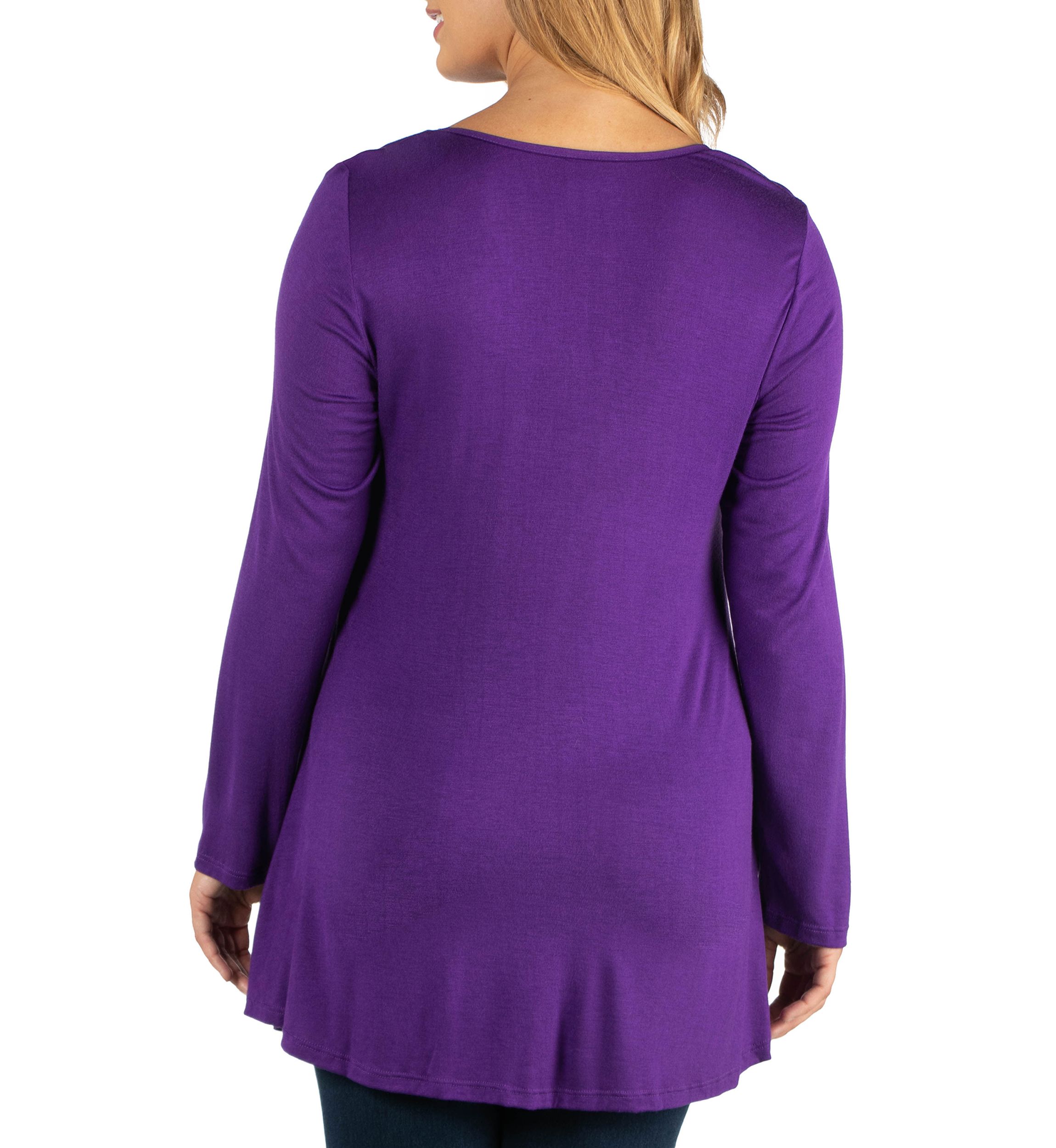 Plus Size Long Sleeve Solid Color Swing Style Flared Tunic Top