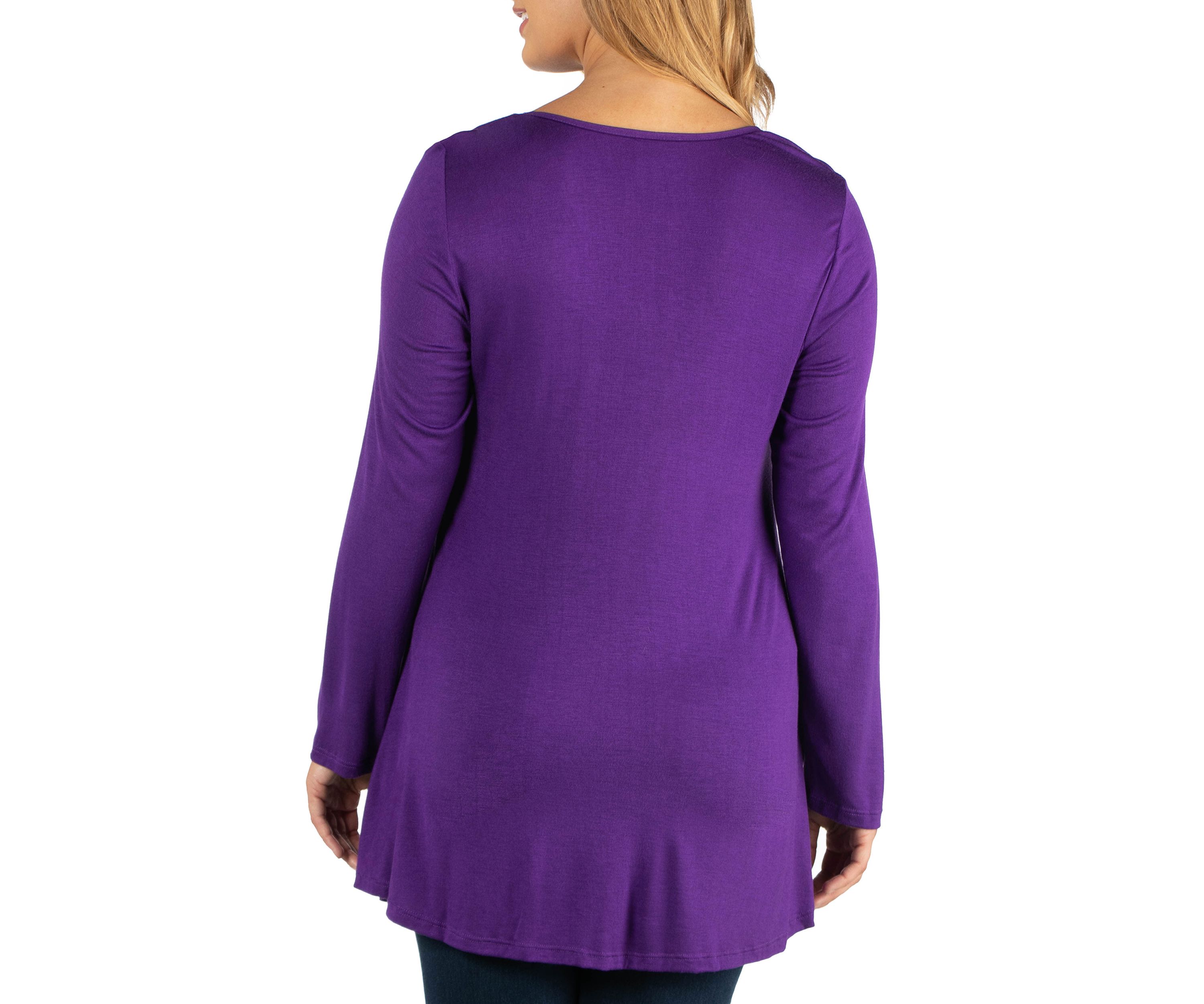 Plus Size Long Sleeve Solid Color Swing Style Flared Tunic Top