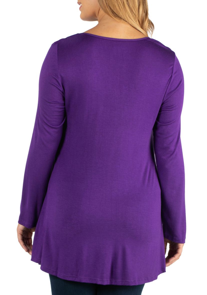 Plus Size Long Sleeve Solid Color Swing Style Flared Tunic Top