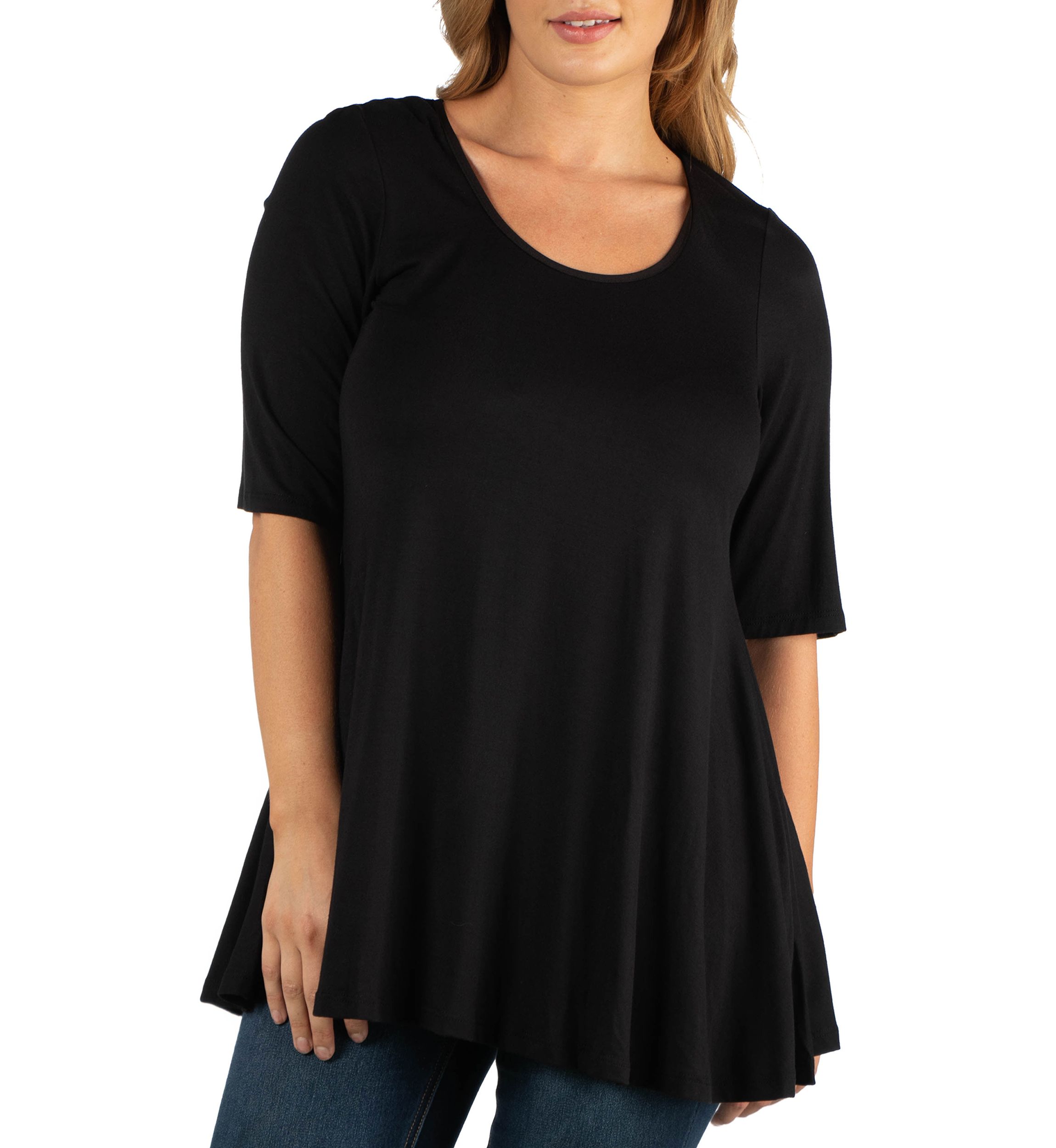 Plus Size Elbow Sleeve Tunic Top