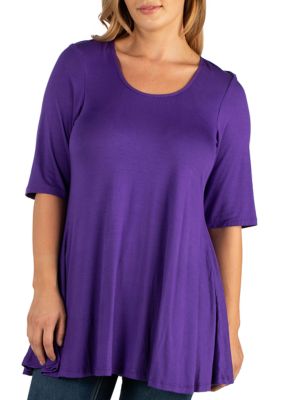 24seven Comfort Apparel Women's Plus Size Elbow Sleeve Tunic Top, Purple