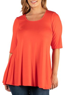 24seven Comfort Apparel Women's Plus Size Elbow Sleeve Tunic Top, Orange, 3X