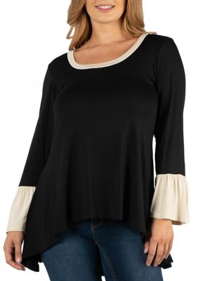 24seven Comfort Apparel Women's Plus Size Swing High Low Bell Sleeve Tunic Top